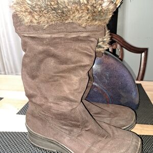 Hot Cakes Chocolate Fur-Trimmed Winter Boots